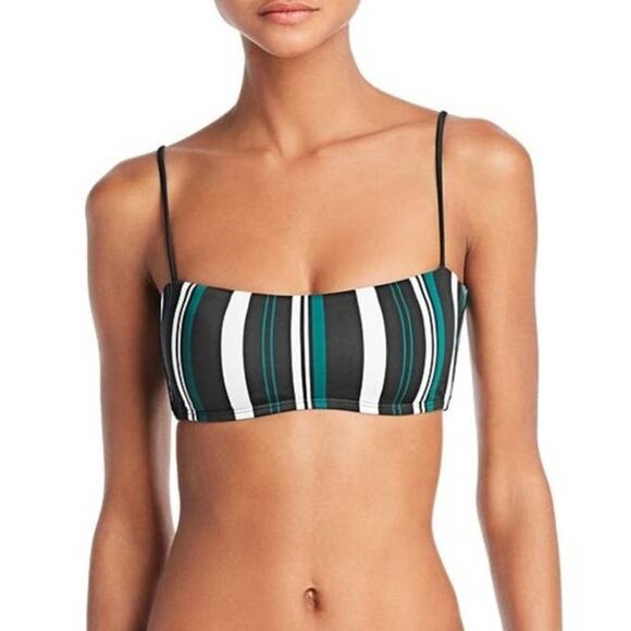 DOLCE VITA Venice Stella Black Green White Stripe Bandeaux Bikini Top Size L - Picture 8 of 8